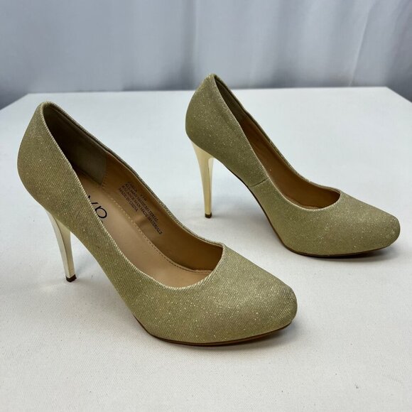 RSVP Womens Gold Glitter Stiletto High Heels Pointed Toe Slip On Size 8.5W - Picture 2 of 8